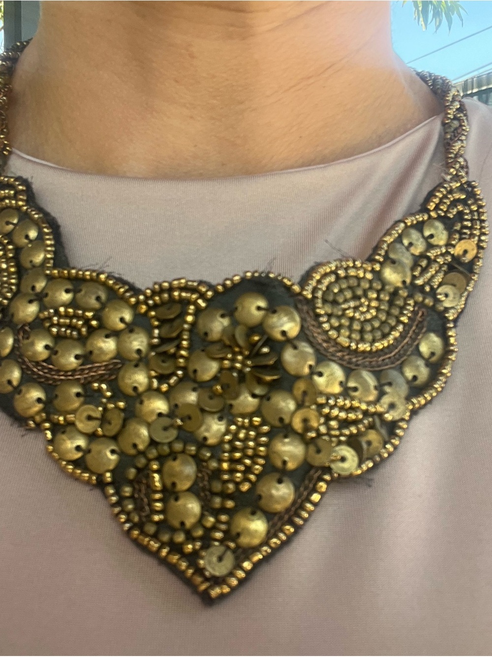 Gold-Tone Beaded Statement Bib Necklace